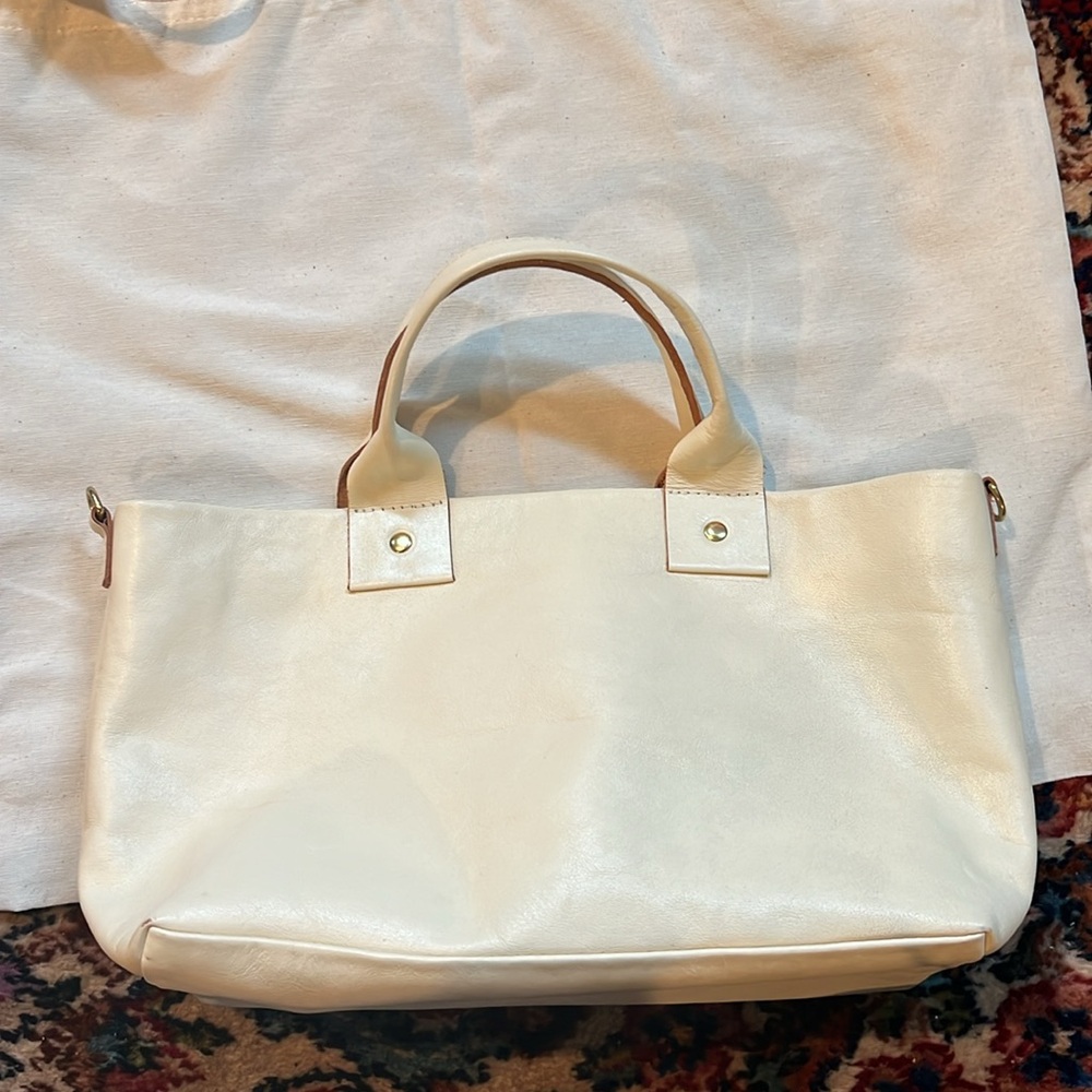 Clare V Cream Leather Tote Bag
